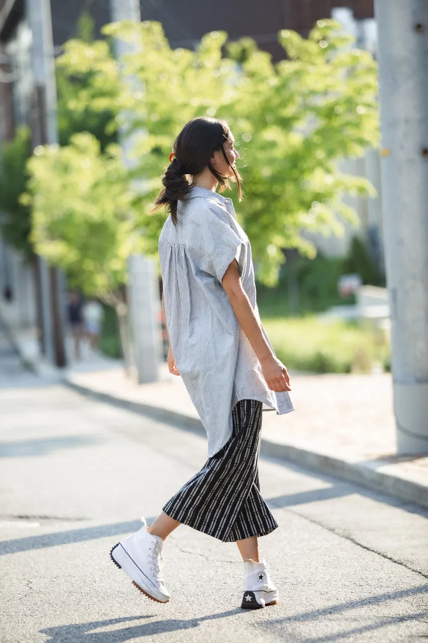 Paige Handwoven Cotton Relaxed Shirt Dress in Blue and White Pin-Stripe Made to Order