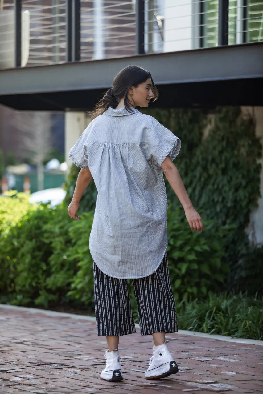 Paige Handwoven Cotton Relaxed Shirt Dress in Blue and White Pin-Stripe Made to Order