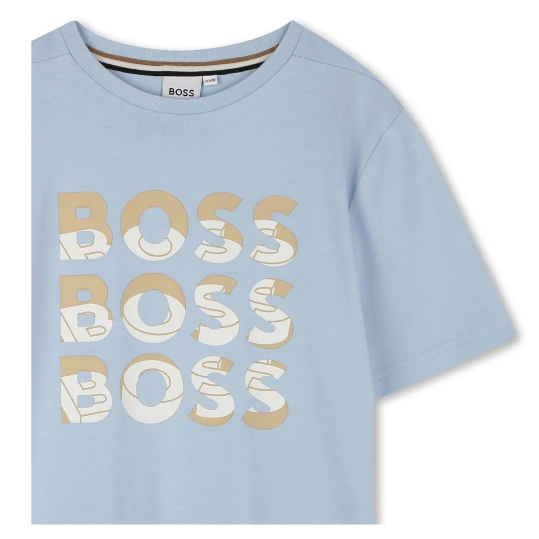 Pale Blue Triple Logo T-Shirt