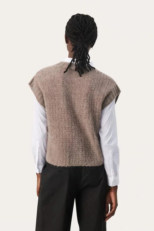 Part Two Landa textural herringbone knit tank Mink Melange