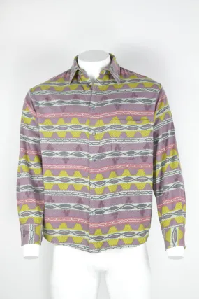Patterned Flannel Shirt - Purple yellow pink abstract pattern - L