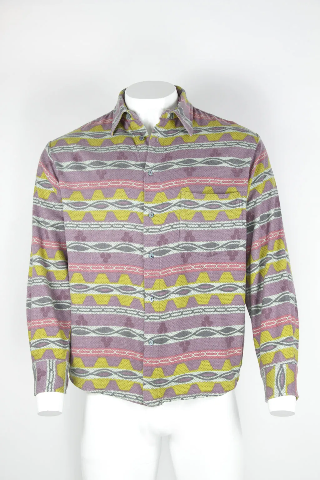 Patterned Flannel Shirt - Purple yellow pink abstract pattern - L
