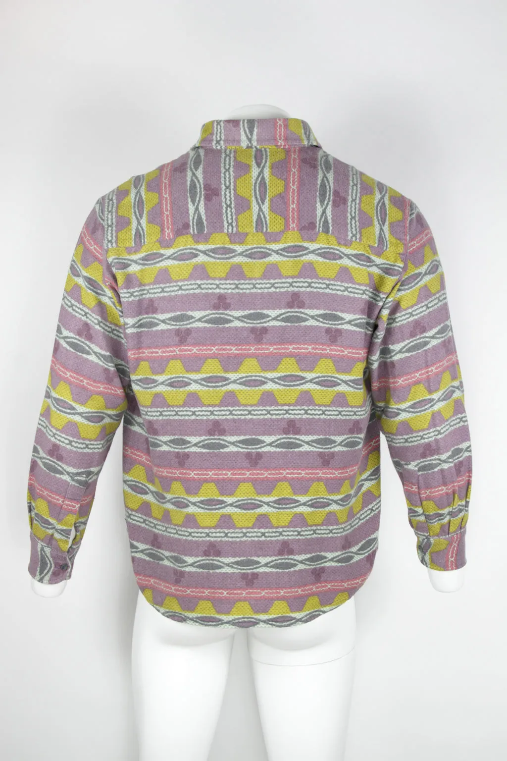Patterned Flannel Shirt - Purple yellow pink abstract pattern - L