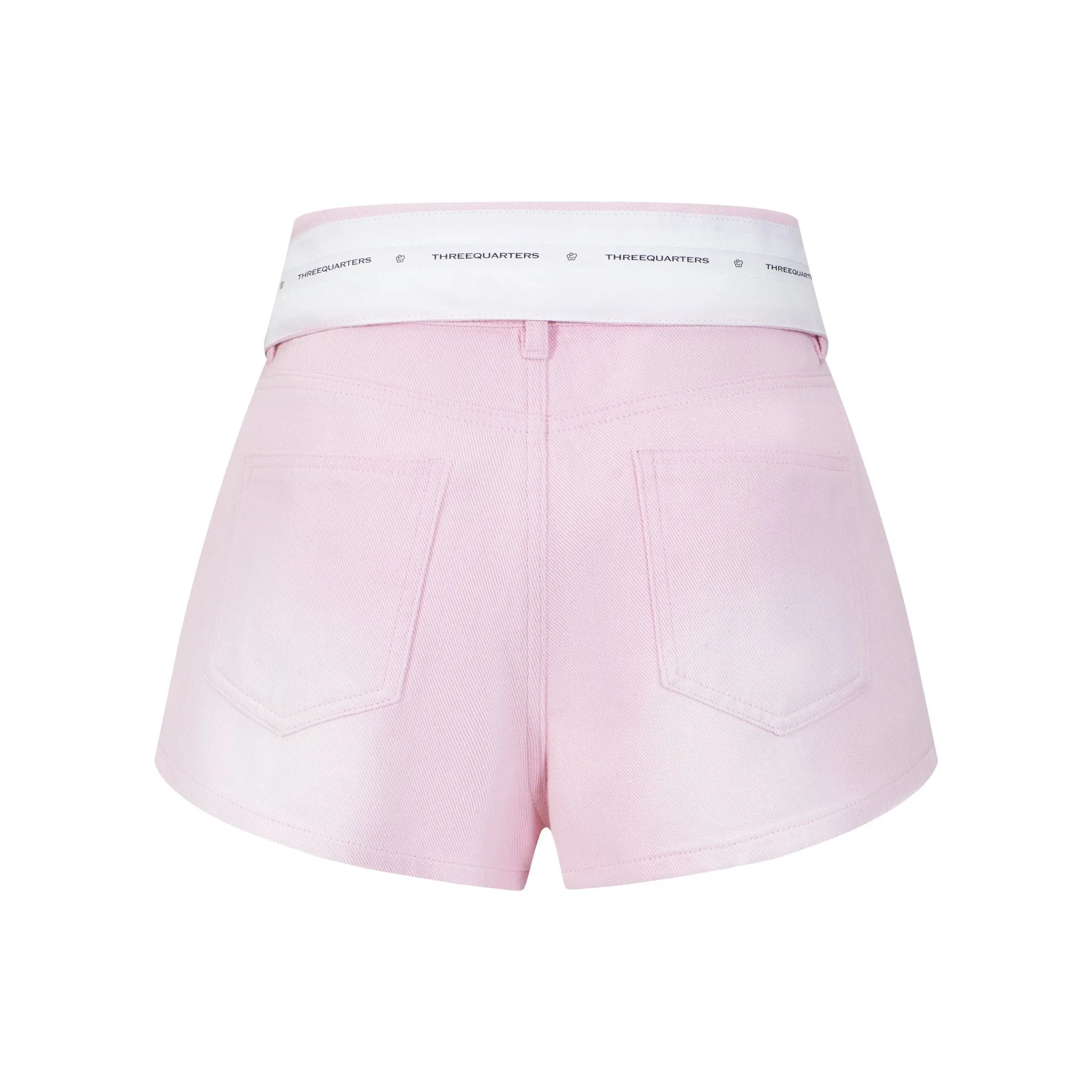 Pink Custom Webbing Flip Front Denim Shorts
