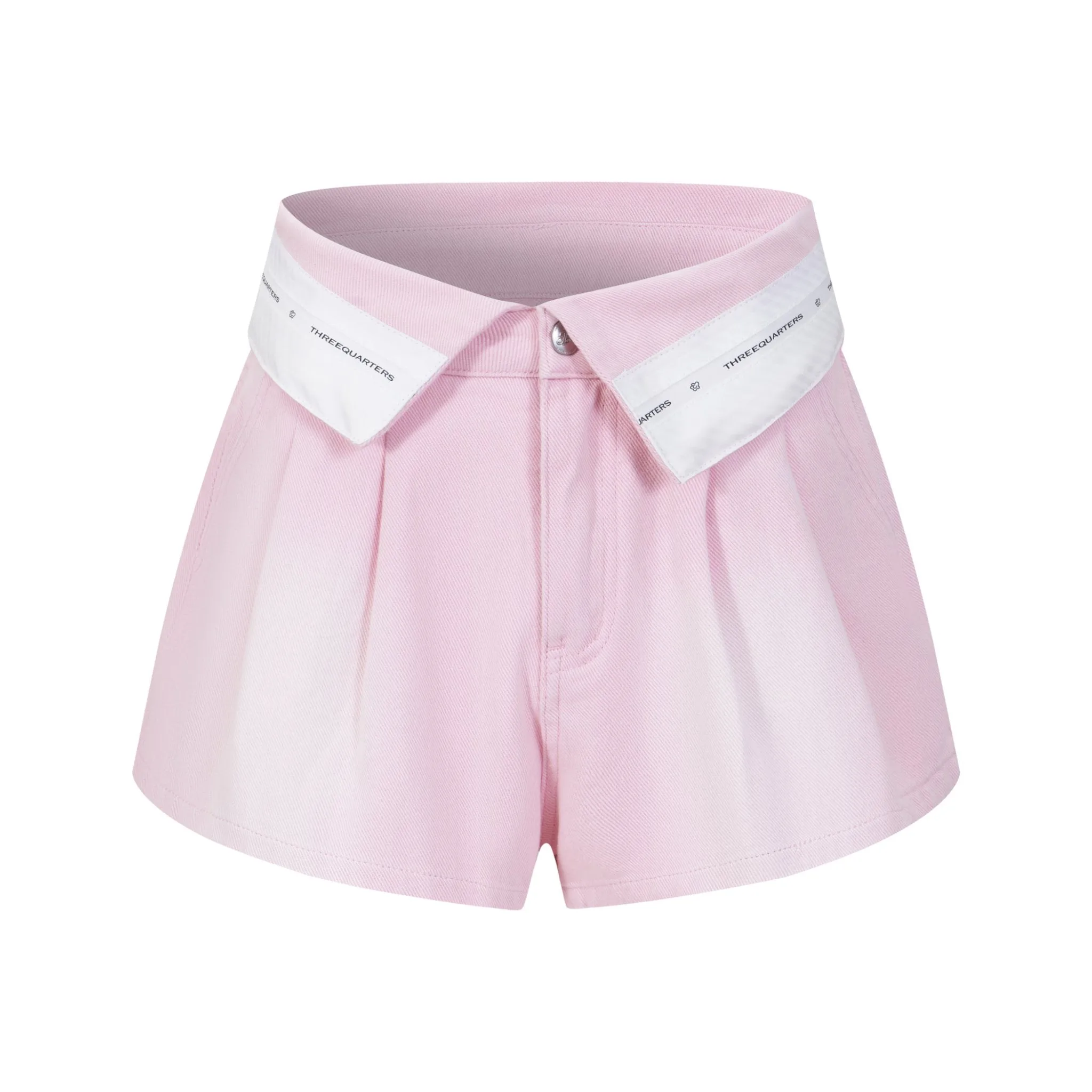 Pink Custom Webbing Flip Front Denim Shorts