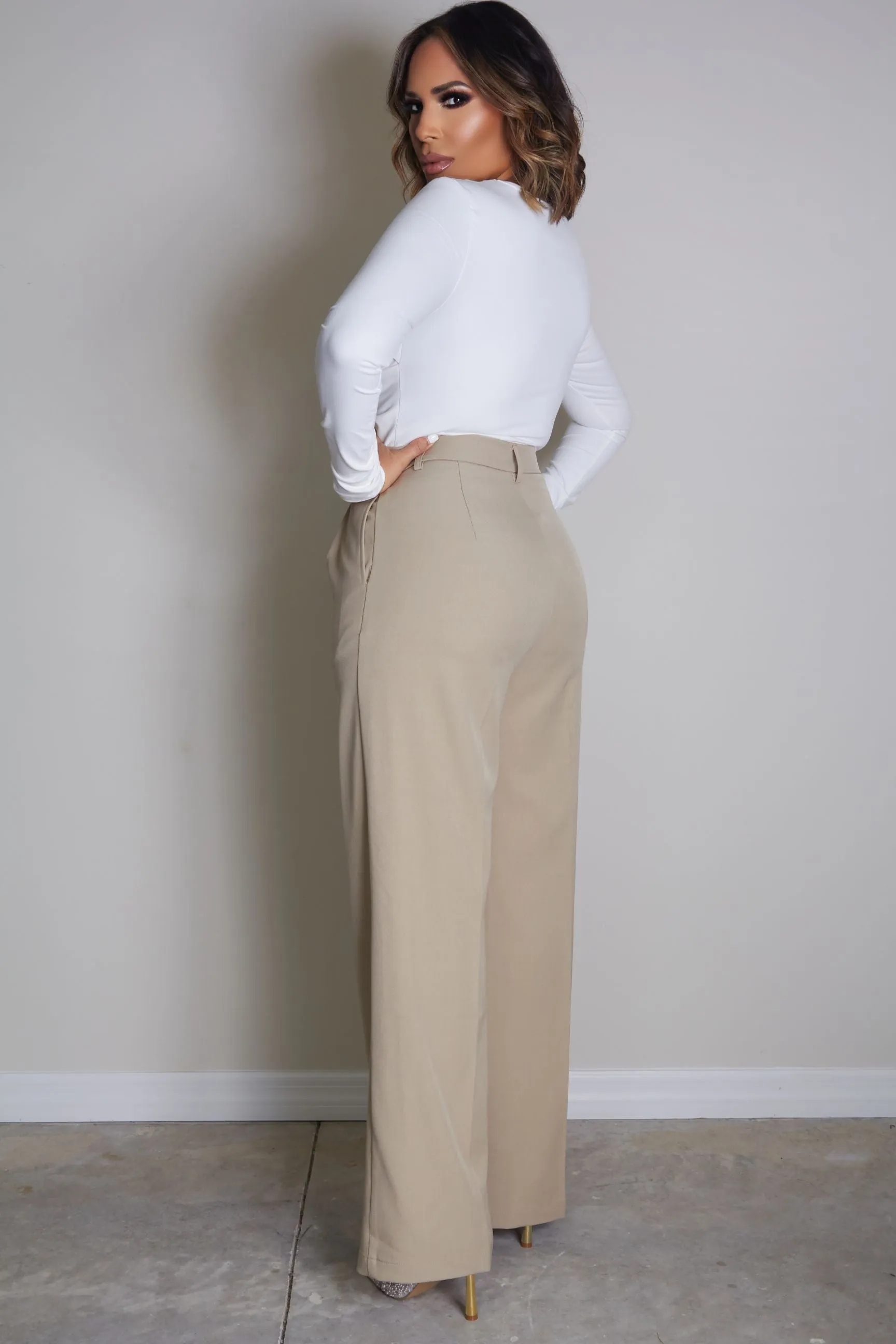 Pleated Straight High-Waist Trousers