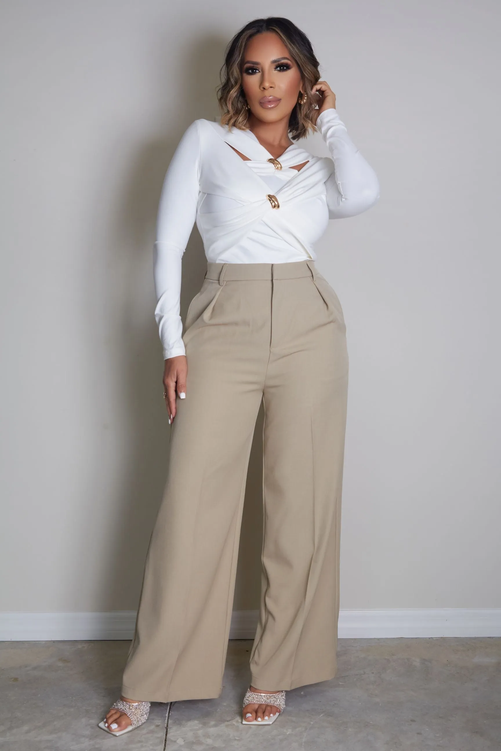 Pleated Straight High-Waist Trousers