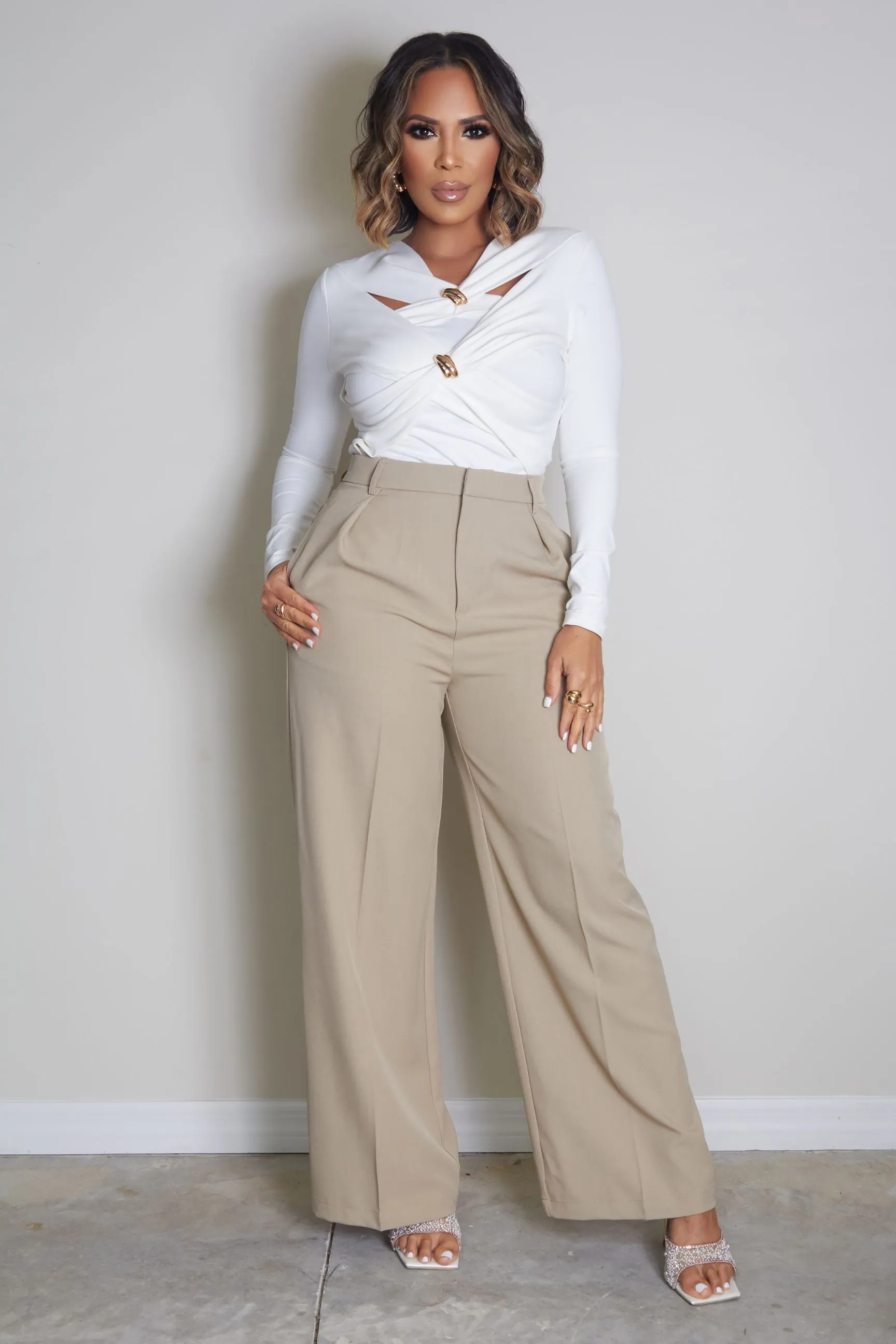 Pleated Straight High-Waist Trousers
