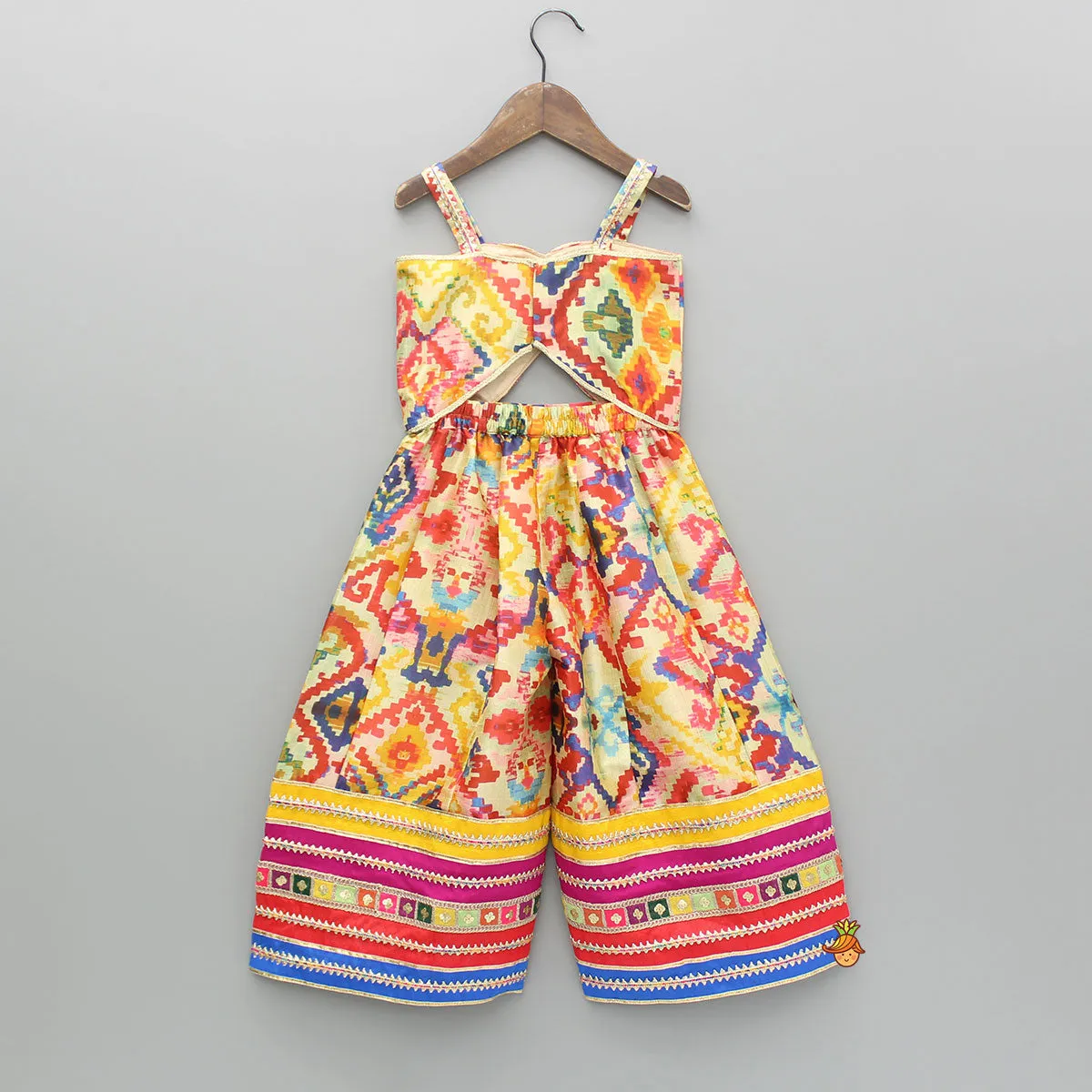 Printed Embroidered Multicoloured Strappy Jumpsuit With Hairband