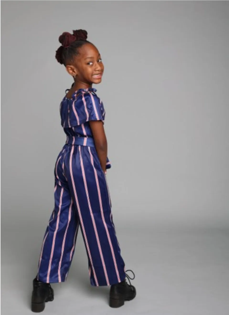 "Match in Style: GIRLS Royal Blue & Striped Jumpsuit