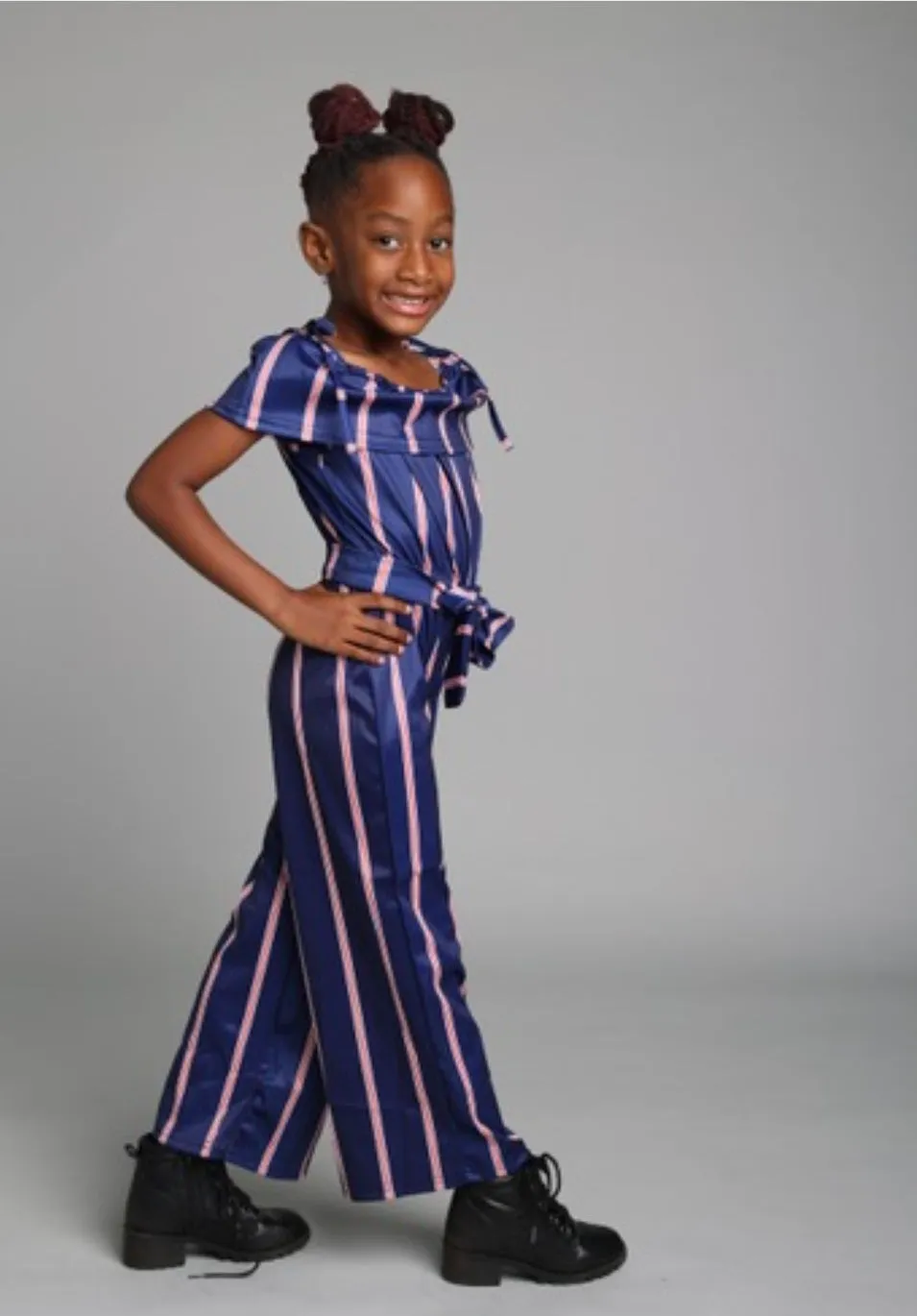 "Match in Style: GIRLS Royal Blue & Striped Jumpsuit