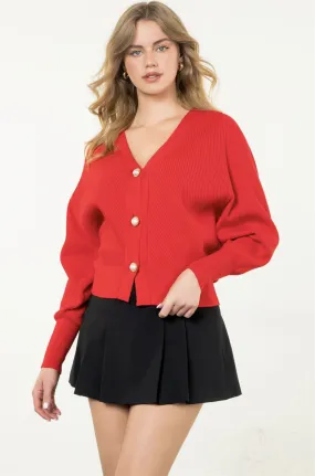 Red Pearl Button Sweater