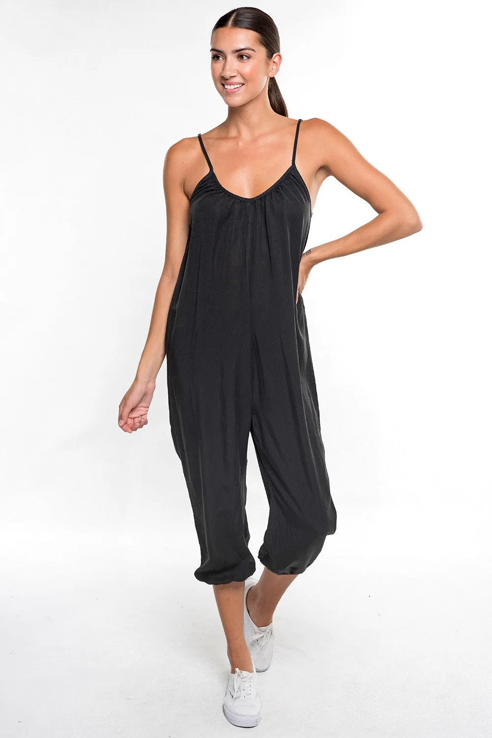 Relaxed Spaghetti Strap V Neck Tencel Jumpsuit