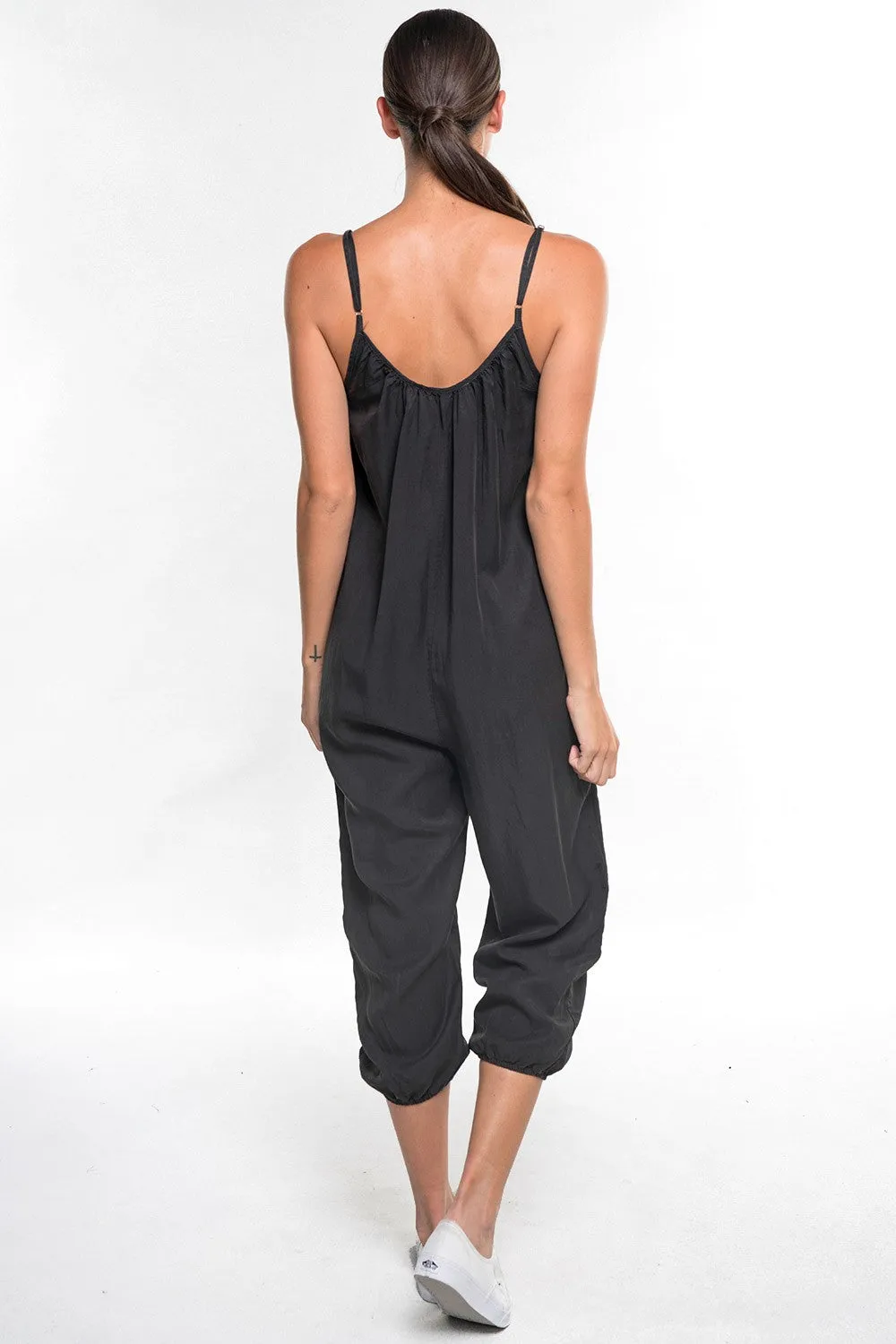 Relaxed Spaghetti Strap V Neck Tencel Jumpsuit