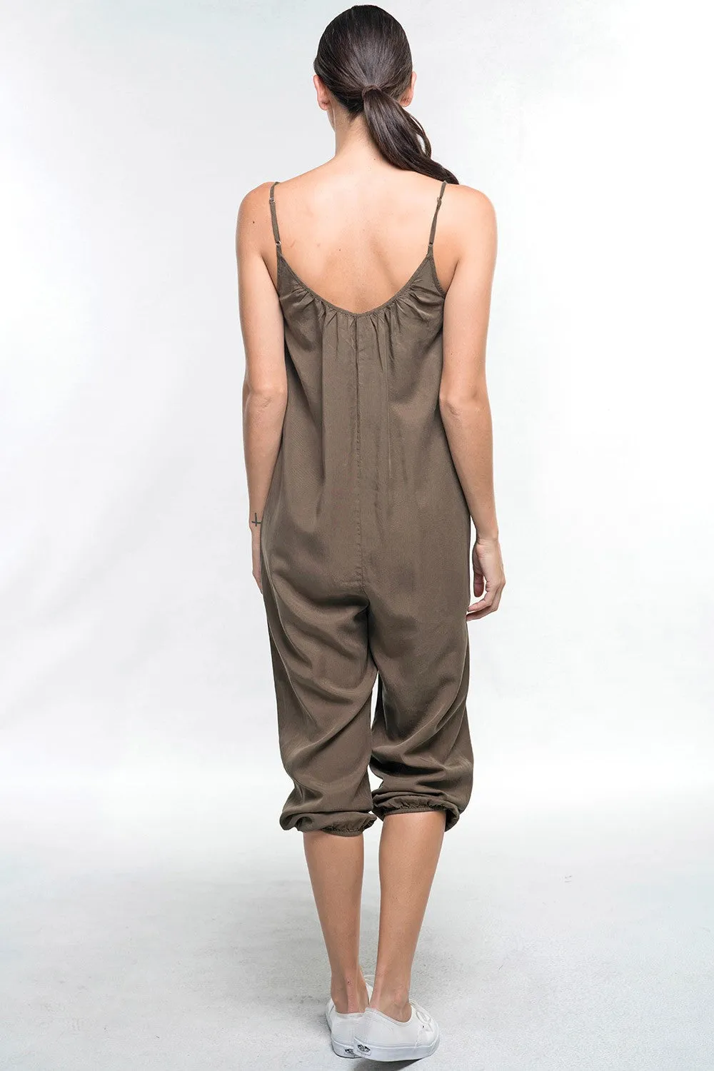 Relaxed Spaghetti Strap V Neck Tencel Jumpsuit