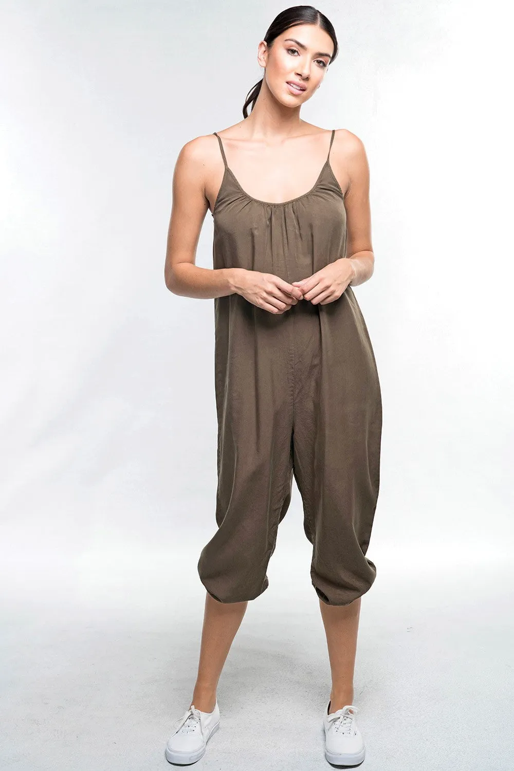 Relaxed Spaghetti Strap V Neck Tencel Jumpsuit