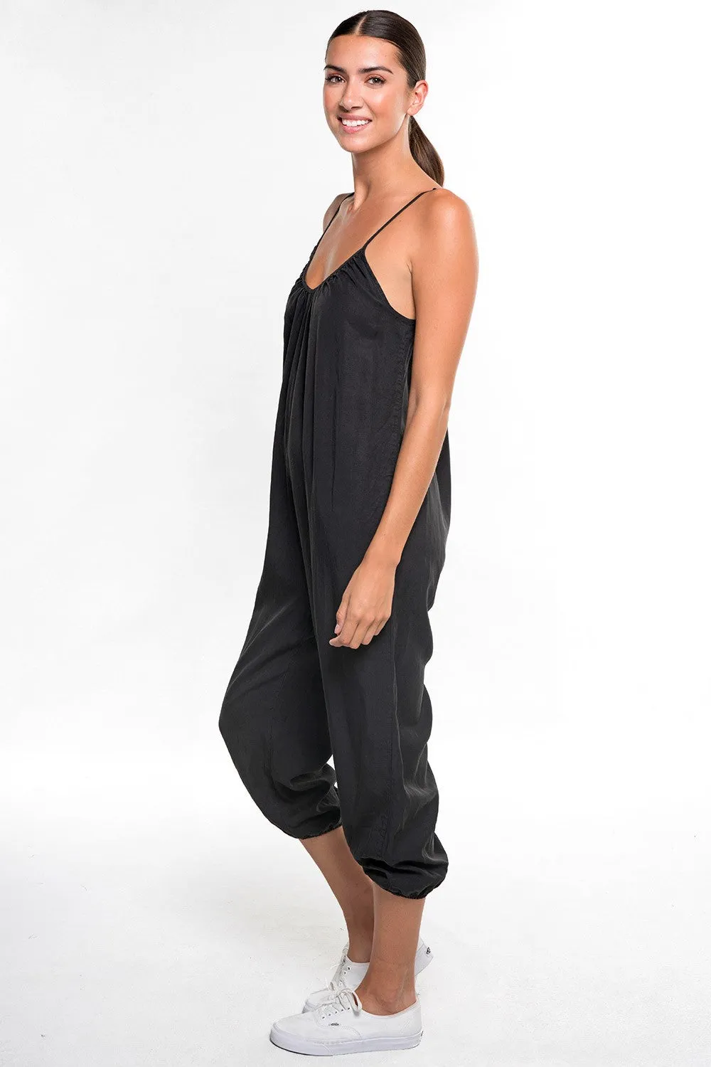 Relaxed Spaghetti Strap V Neck Tencel Jumpsuit