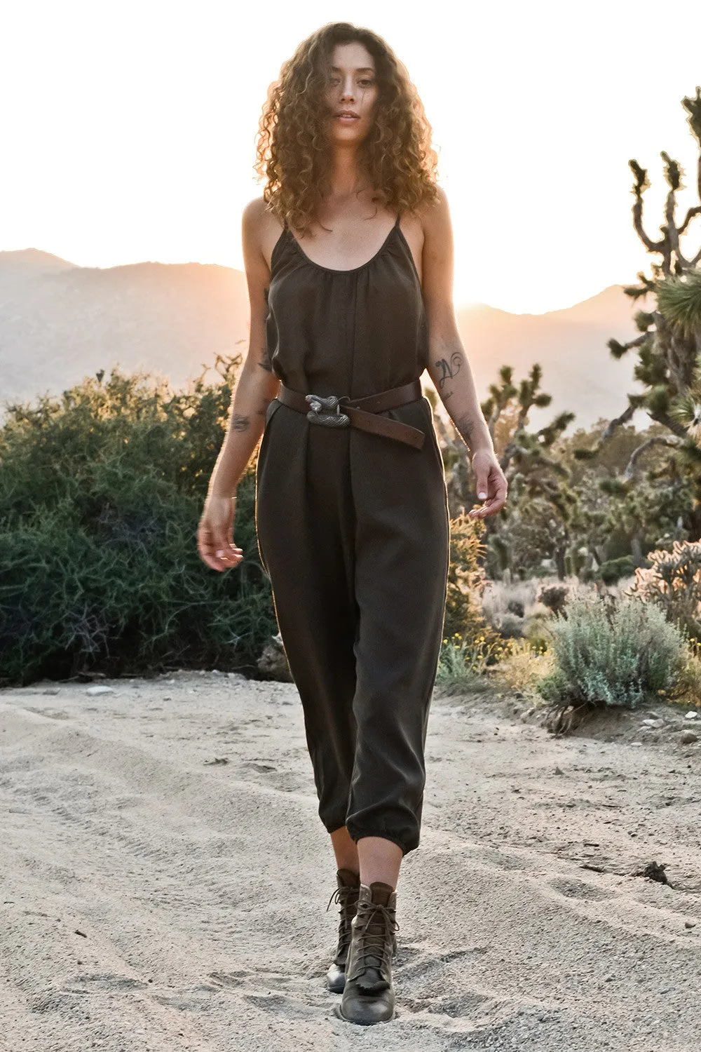 Relaxed Spaghetti Strap V Neck Tencel Jumpsuit