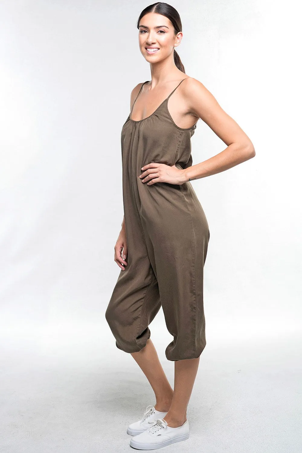 Relaxed Spaghetti Strap V Neck Tencel Jumpsuit