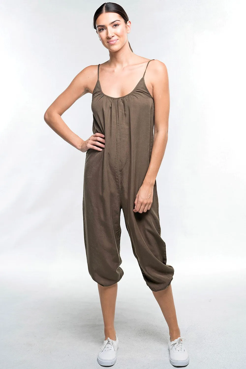 Relaxed Spaghetti Strap V Neck Tencel Jumpsuit