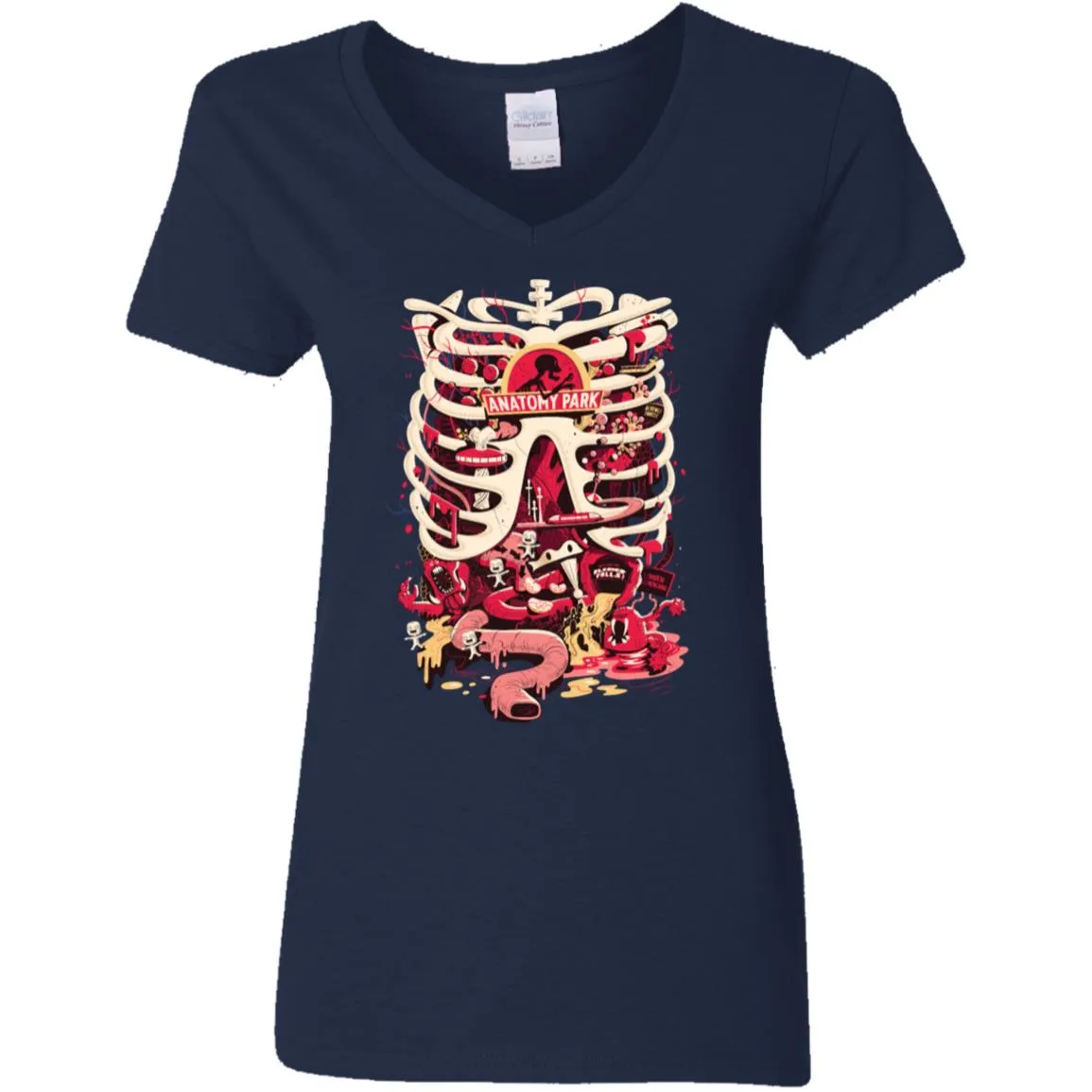 Rick And Morty Anatomy Park Skeleton Women V-Neck T-Shirt
