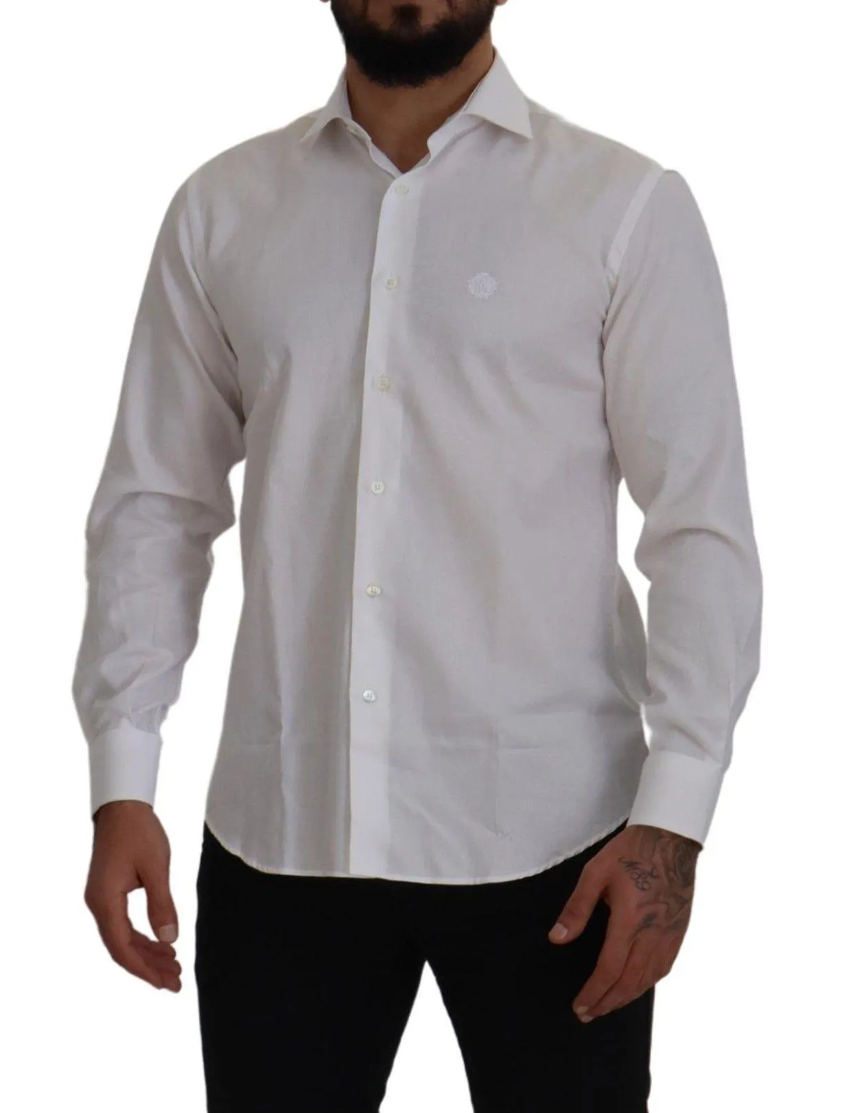 Roberto Cavalli White Cotton Formal Dress Slim Fit Shirt