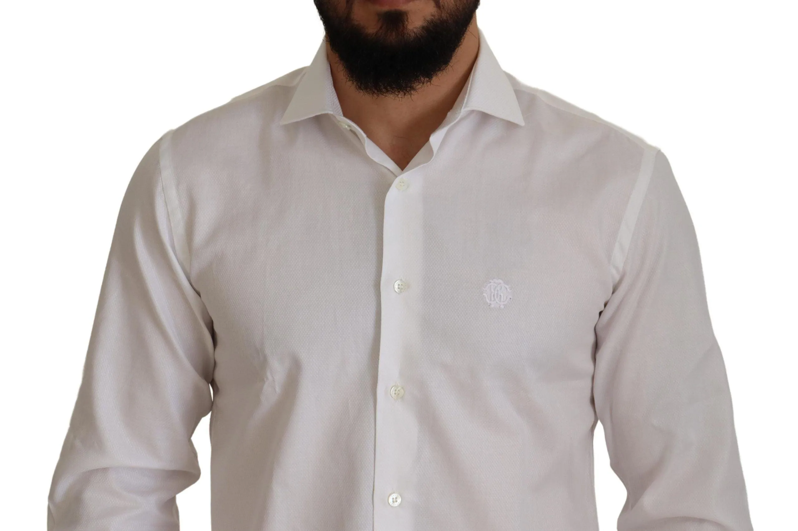 Roberto Cavalli White Cotton Formal Dress Slim Fit Shirt