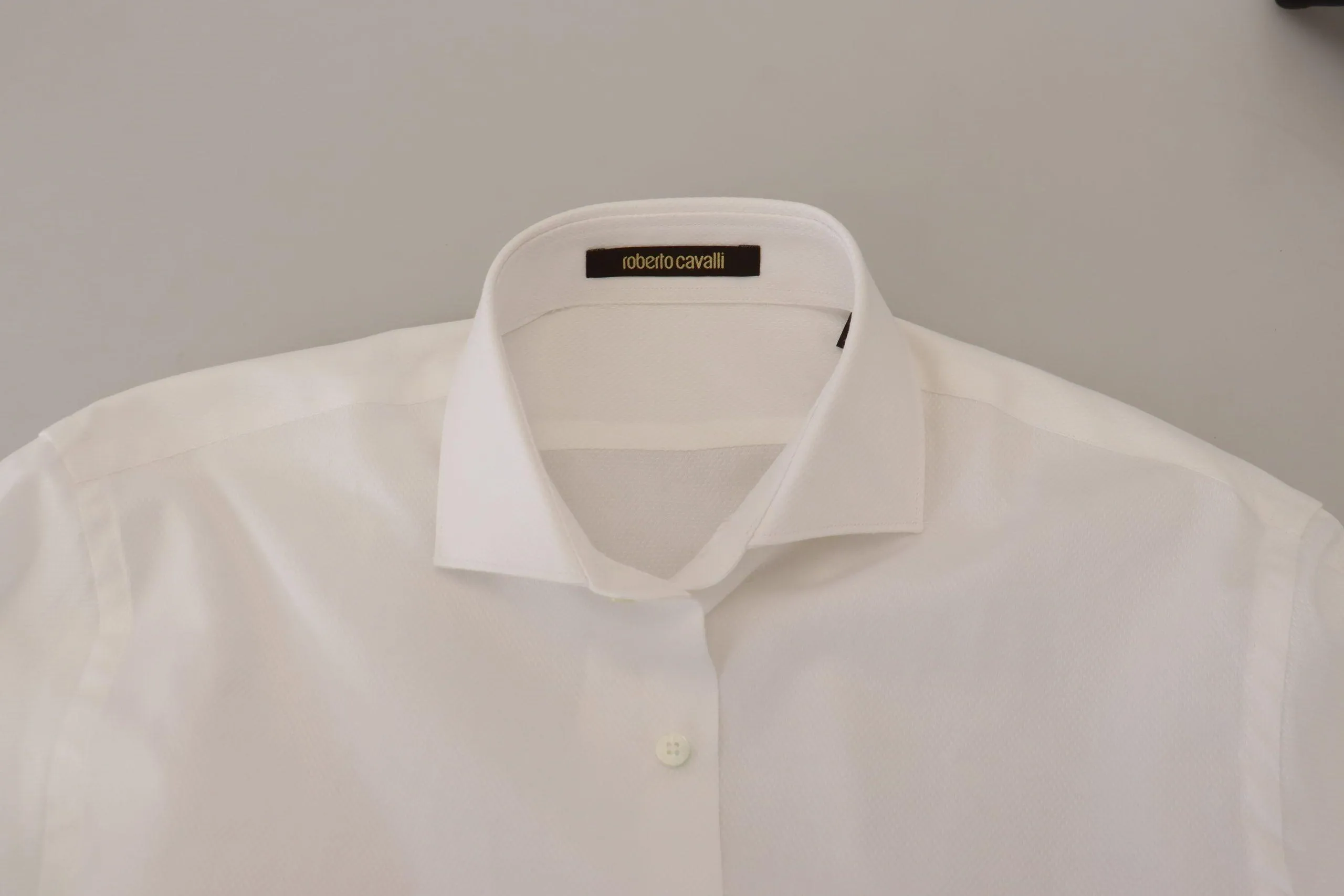 Roberto Cavalli White Cotton Formal Dress Slim Fit Shirt