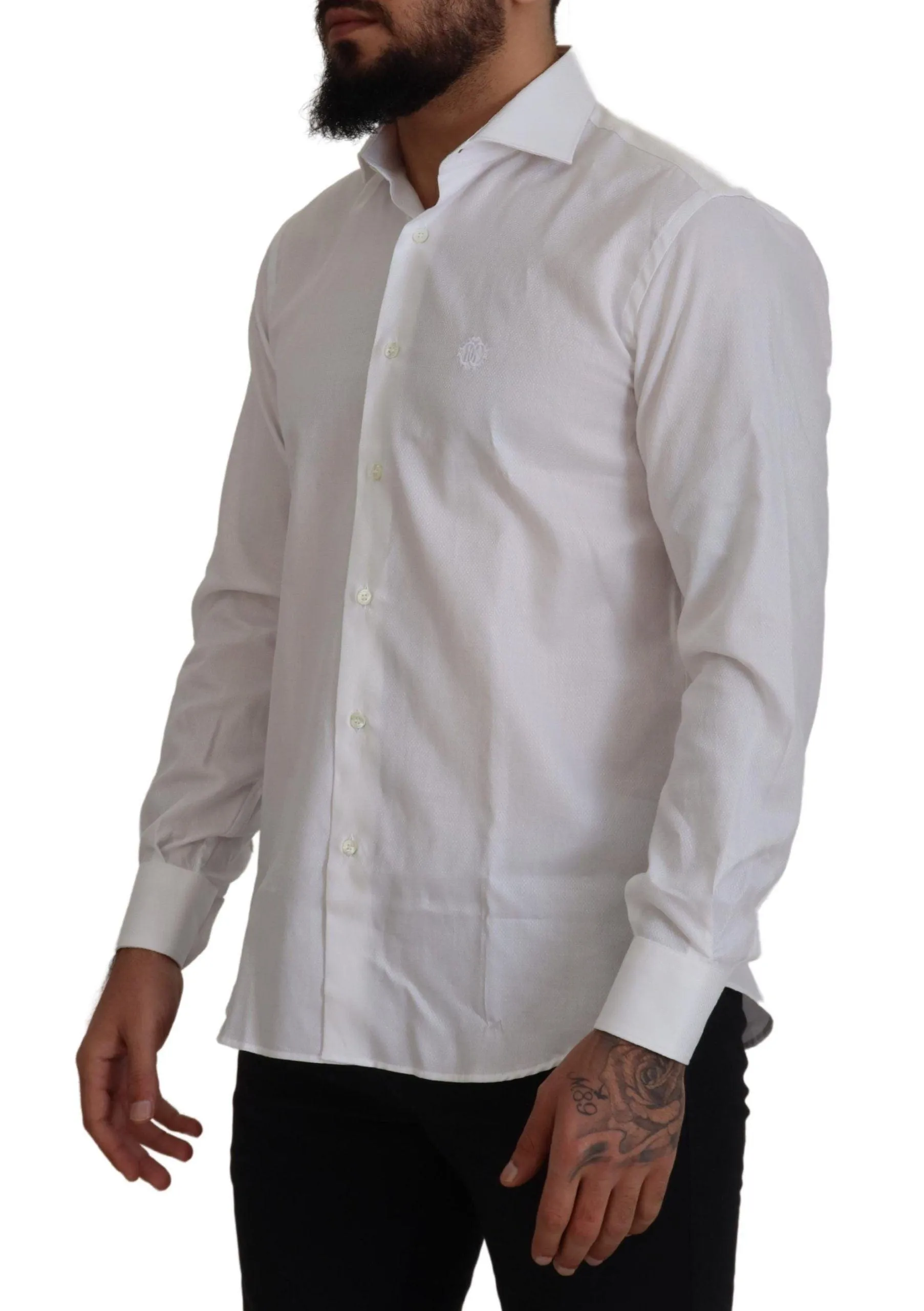 Roberto Cavalli White Cotton Formal Dress Slim Fit Shirt