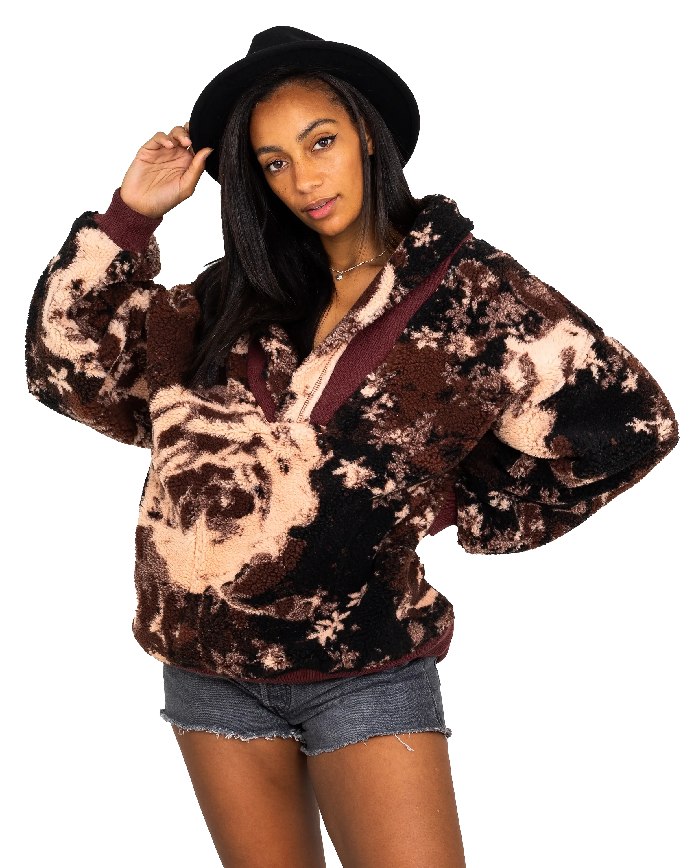 Rosie Print Fleece Jacket in Cosy Rose Bleached