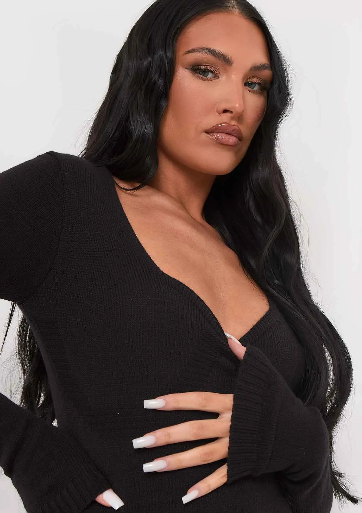Savannah Black Knitted Long Sleeve Jumpsuit