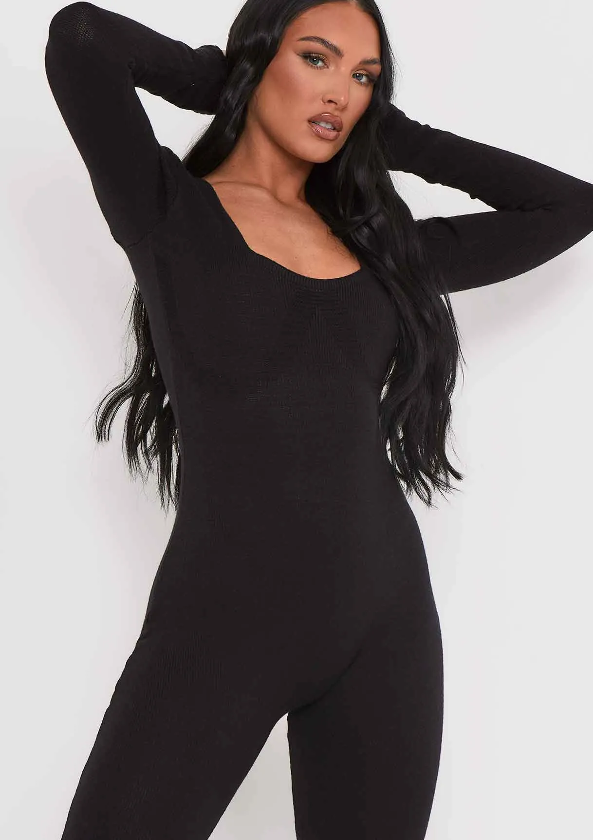 Savannah Black Knitted Long Sleeve Jumpsuit