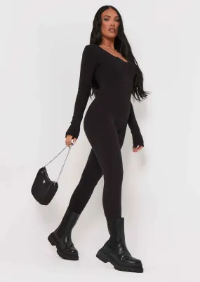 Savannah Black Knitted Long Sleeve Jumpsuit