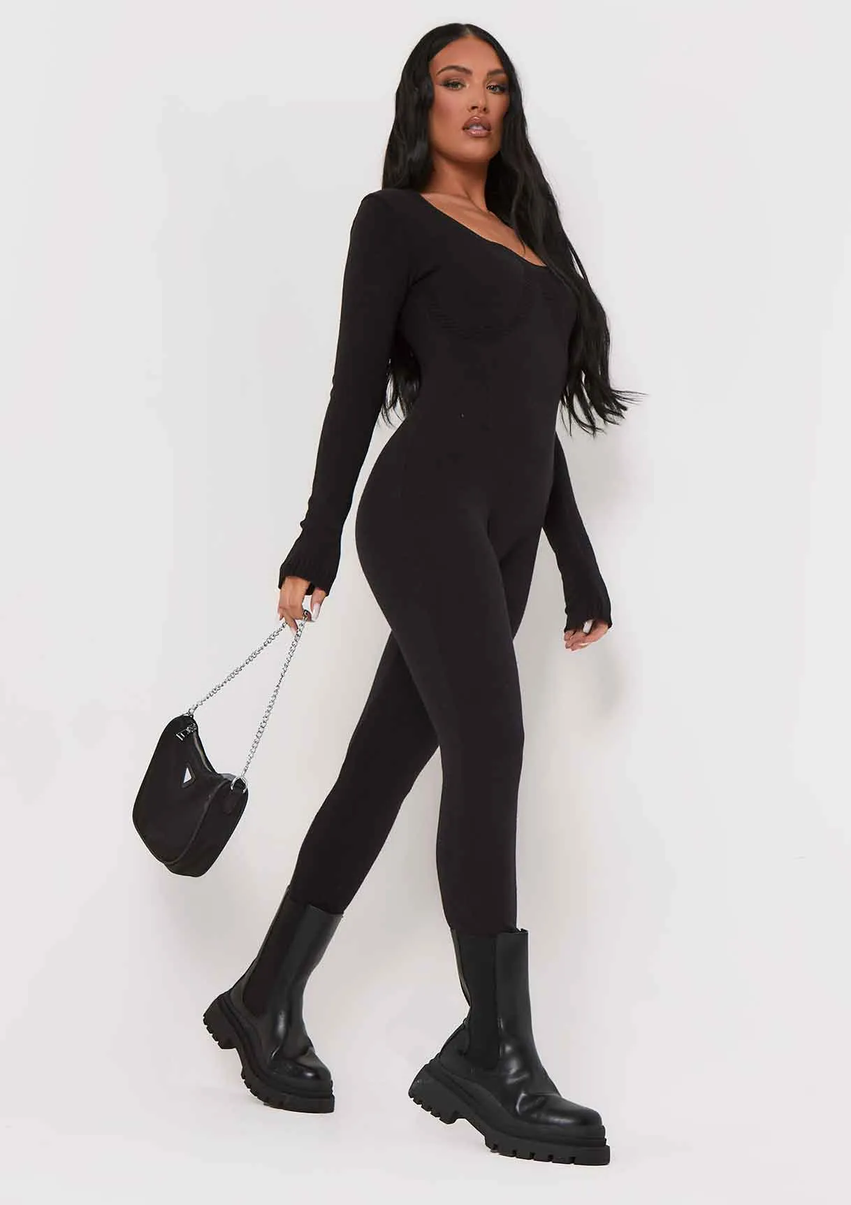 Savannah Black Knitted Long Sleeve Jumpsuit
