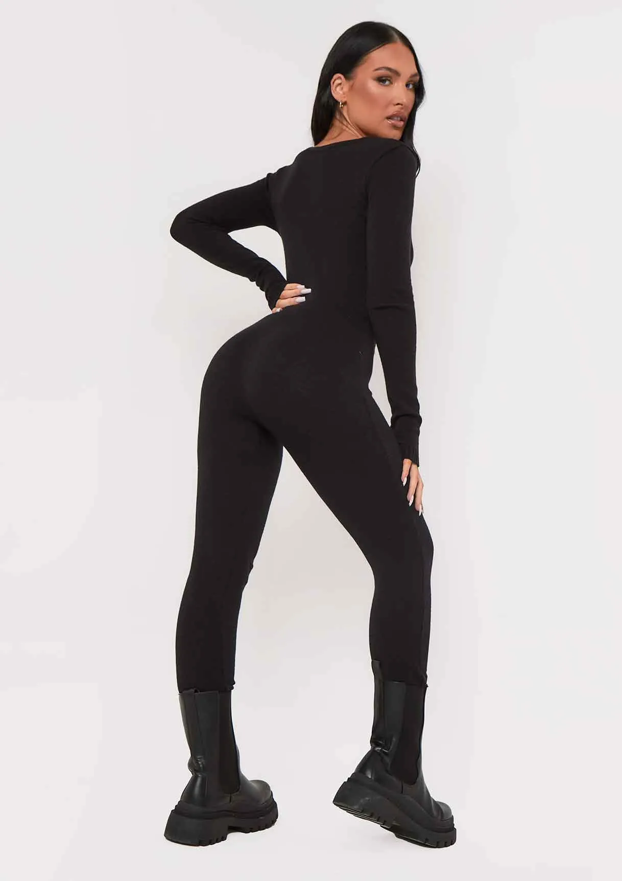 Savannah Black Knitted Long Sleeve Jumpsuit