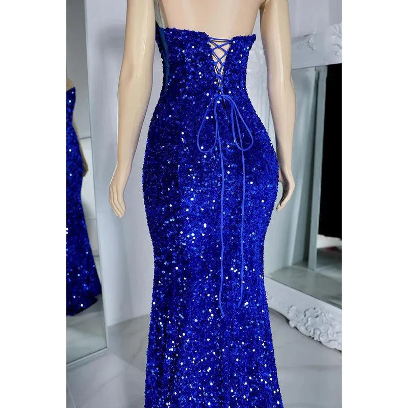Sheath/Column Charming V-Neck Sleeveless Sequins Lace-up Evening Prom Dress