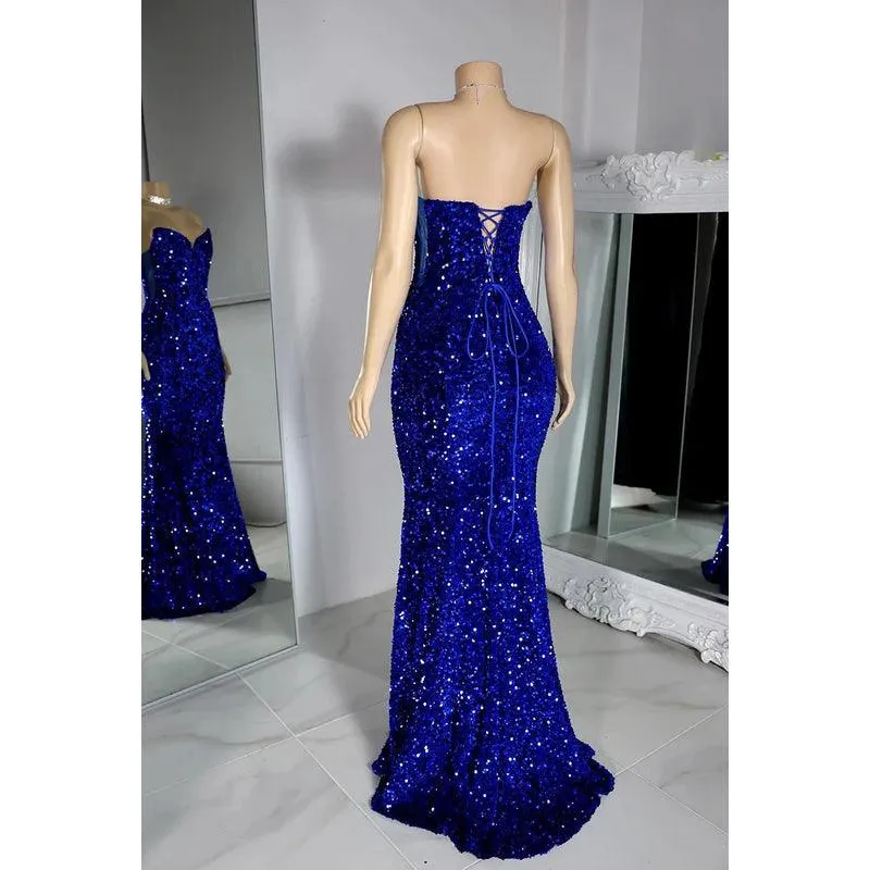 Sheath/Column Charming V-Neck Sleeveless Sequins Lace-up Evening Prom Dress
