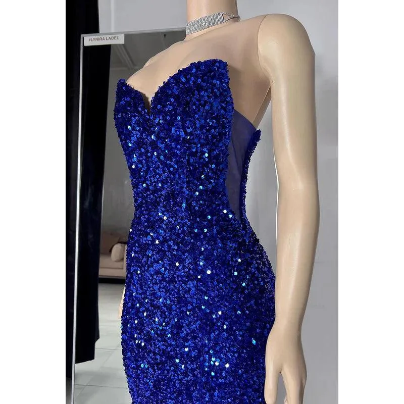 Sheath/Column Charming V-Neck Sleeveless Sequins Lace-up Evening Prom Dress