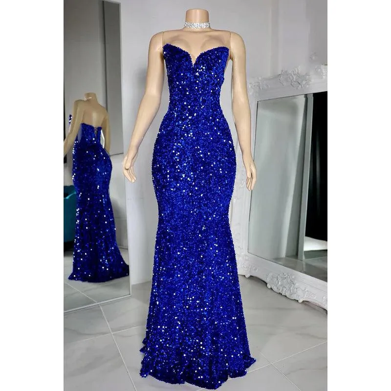 Sheath/Column Charming V-Neck Sleeveless Sequins Lace-up Evening Prom Dress