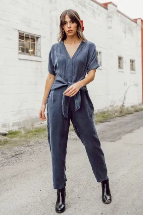 Short Dolman Sleeve V Neck Tie Front Jumpsuit