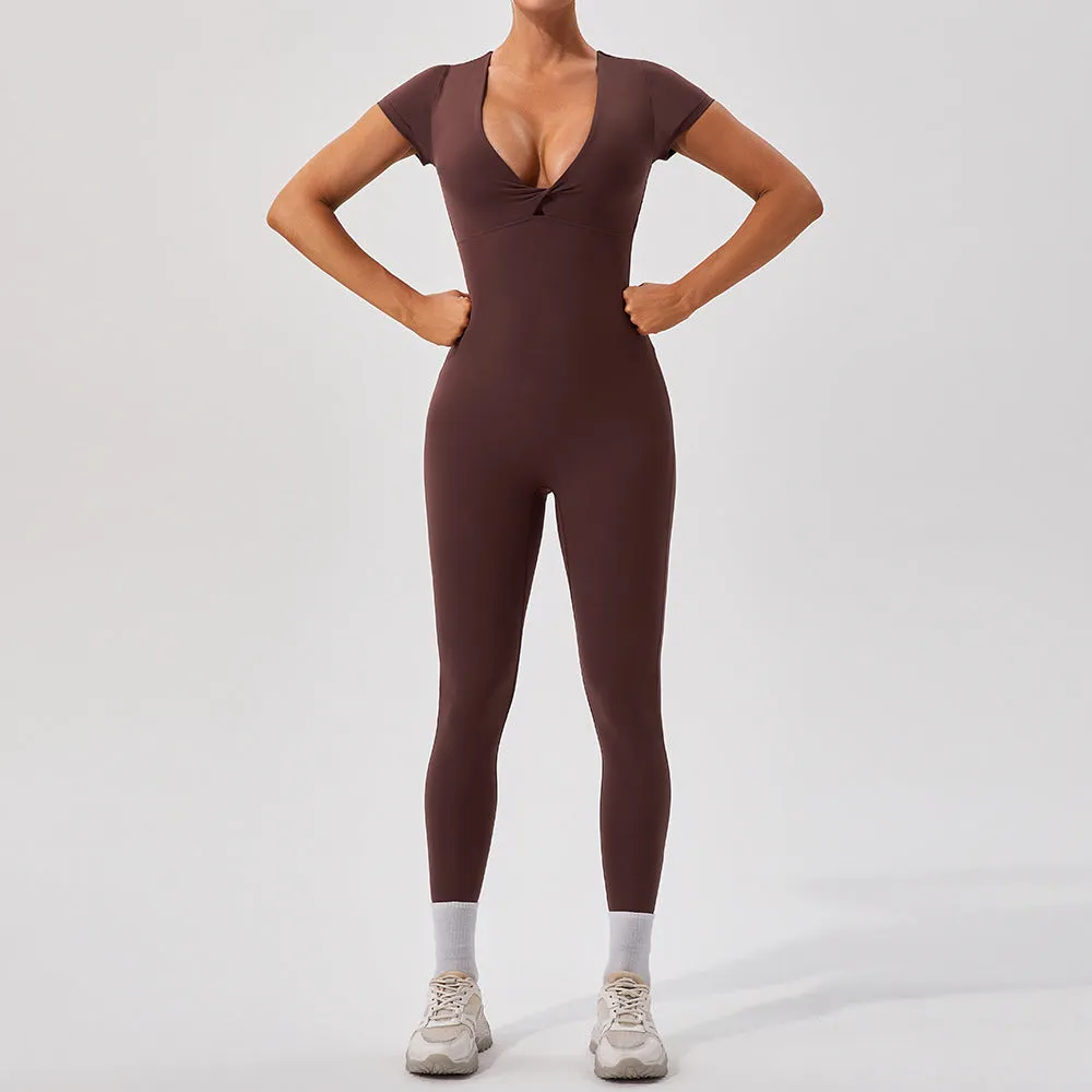 Short Sleeve V-Neck Yoga Jumpsuit