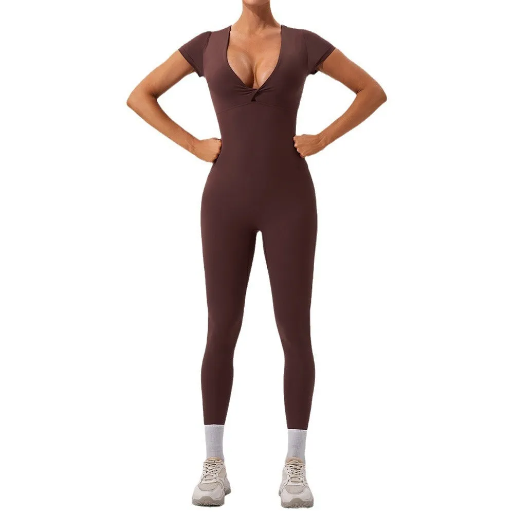 Short Sleeve V-Neck Yoga Jumpsuit