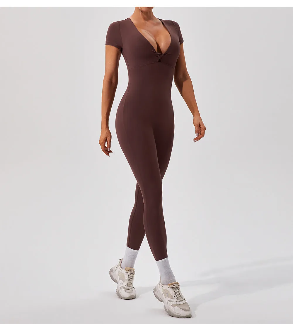 Short Sleeve V-Neck Yoga Jumpsuit