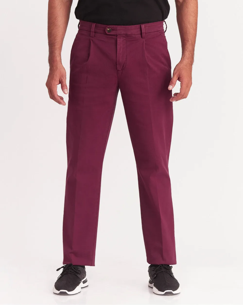 Single Pleated Relaxed Fit Garment Dyed - Maroon