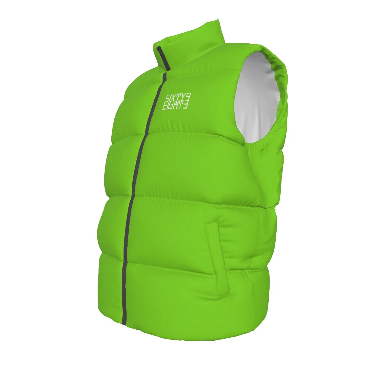 Sixty Eight 93 Logo White Green Apple Unisex Puffer Vest