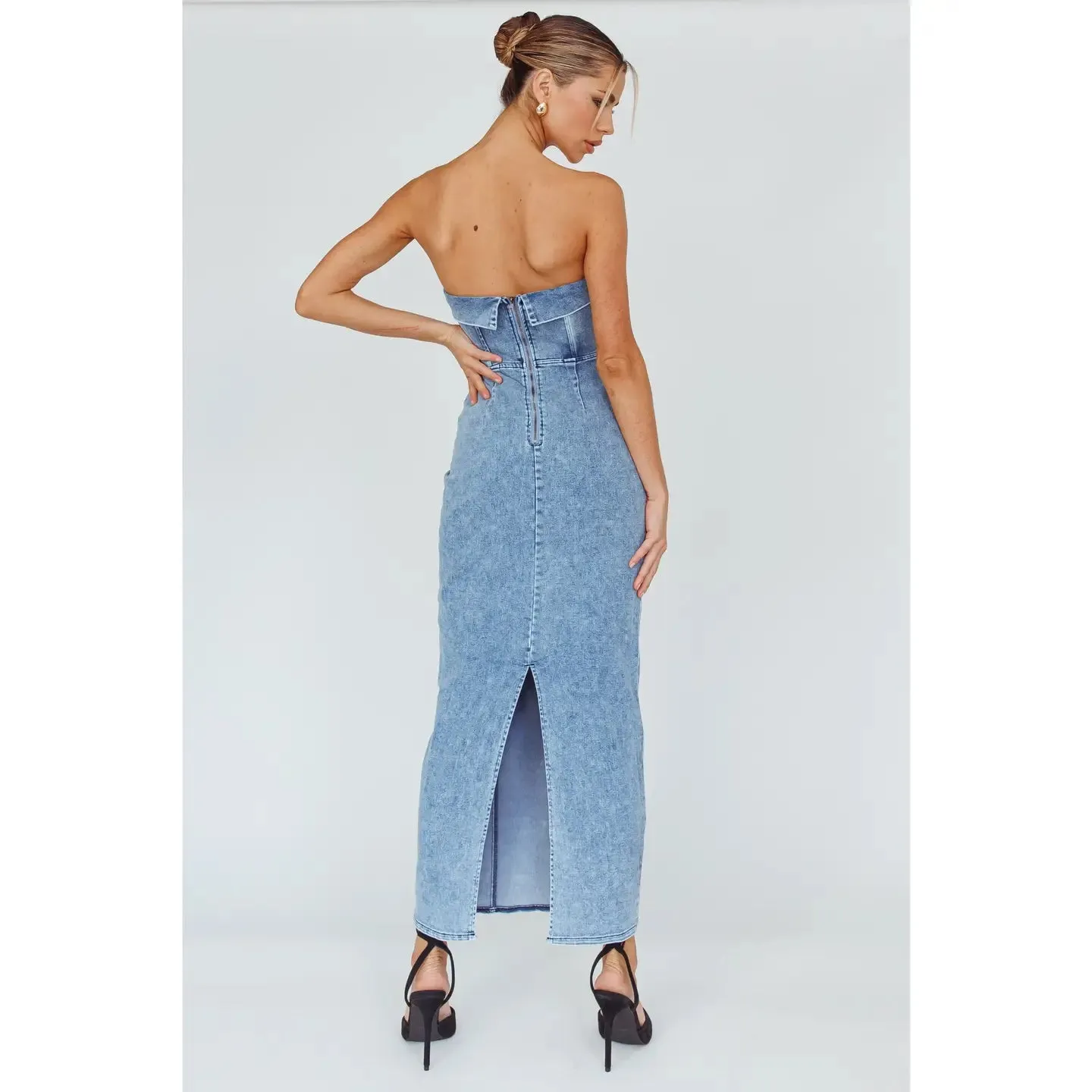 Strapless Denim Maxi Dress