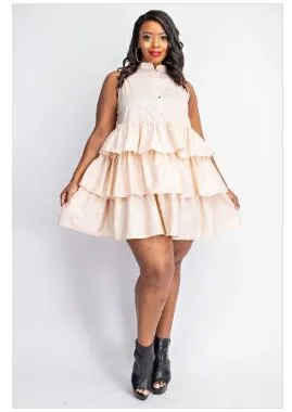 Stretch Poplin Tiered Shirt Dress