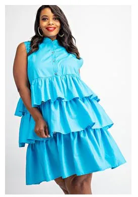 Stretch Poplin Tiered Shirt Dress