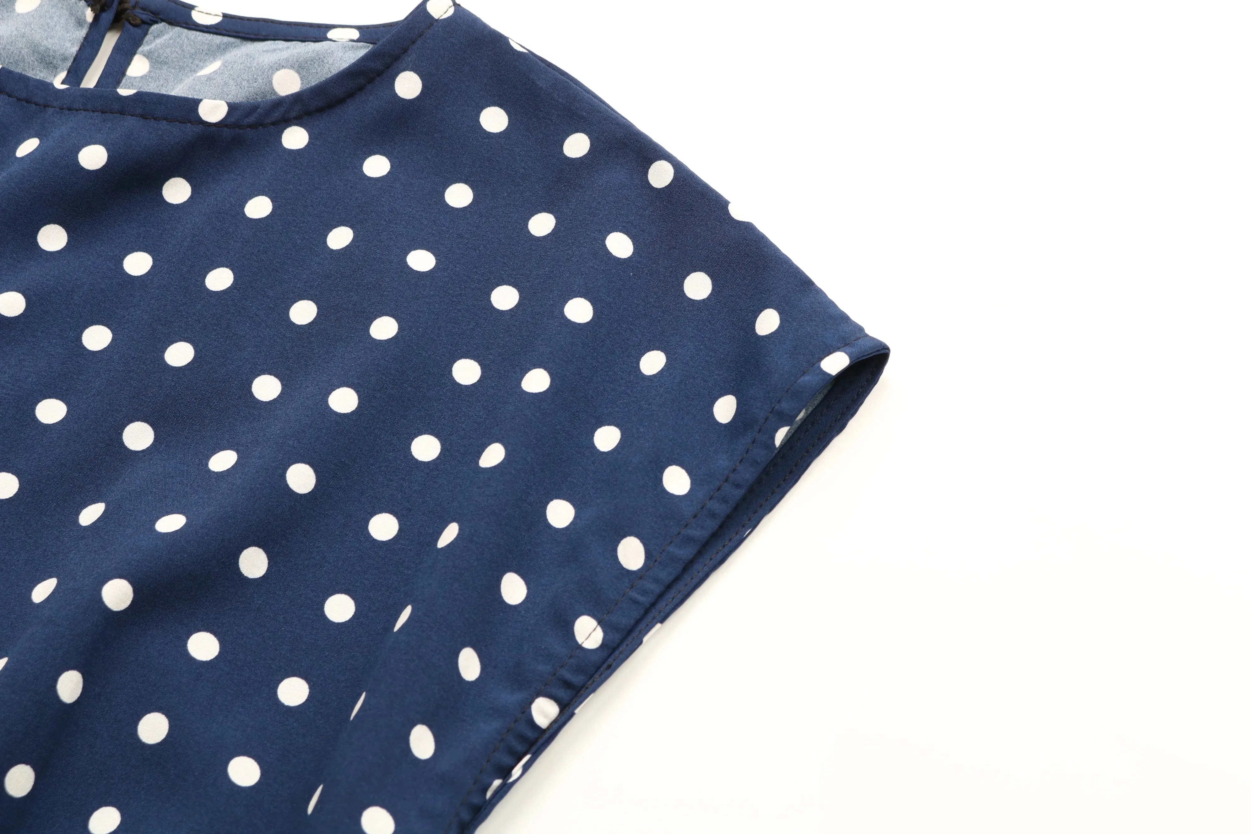 Summer Women Polka Dot Short Sleeve Dress Casual Bandage Party Pleated Midi Dresses Elegant Green Office Lady Clothing