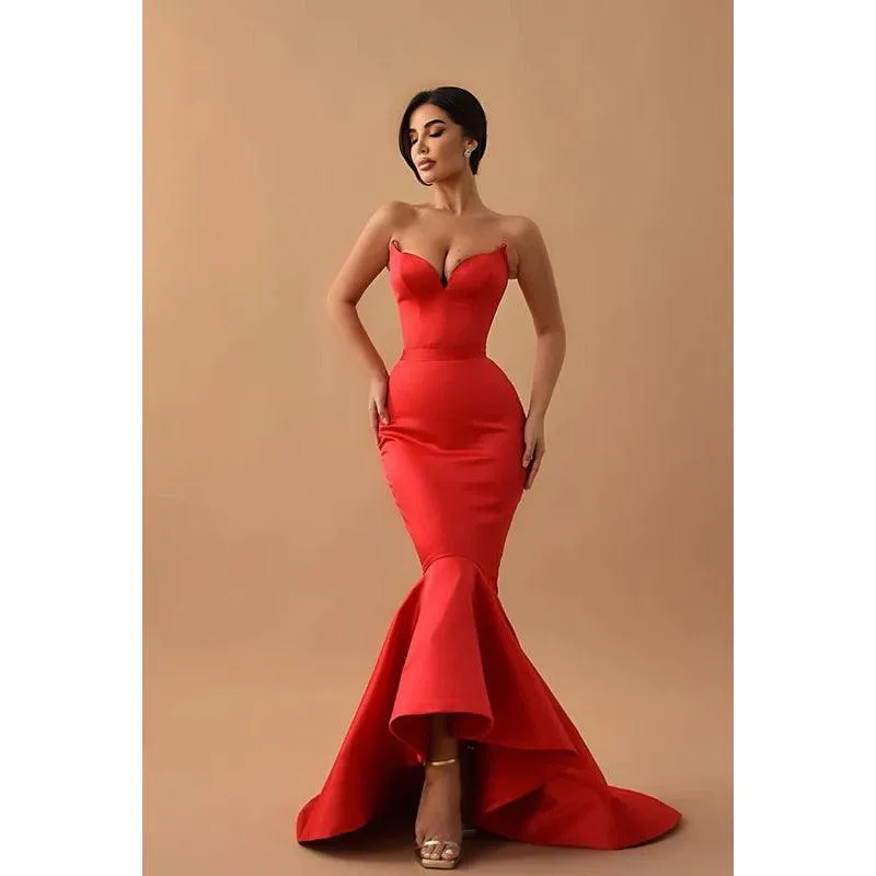 Sweetheart Strapless Sleeveless Satin Mermaid Long Evening Dress